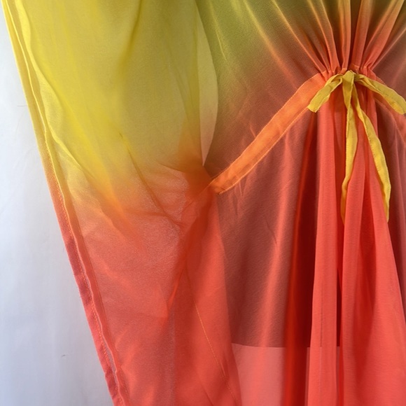 Orange & Yellow,,V neck, sheer, Tassels, swim cover up, Tunic,Top,dress, L/XL - Picture 5 of 10